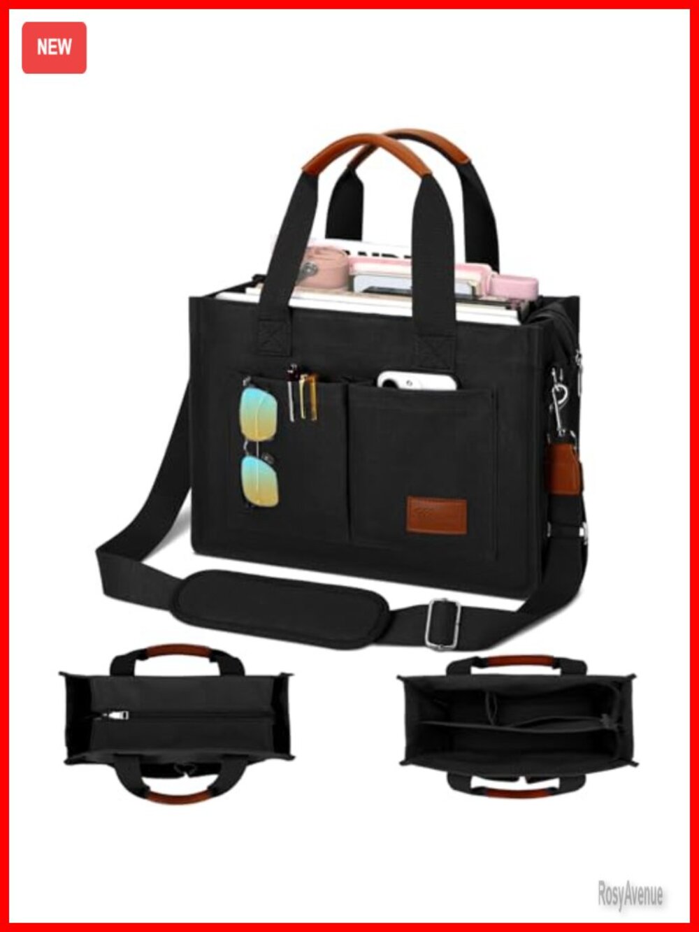 Large Canvas Tote Bag with Zipper Compartments Crossbody Work Messenger Purse